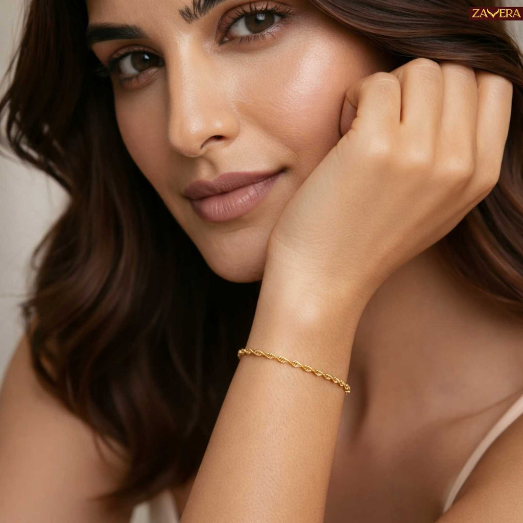 Twisted Chain Gold Plated Bracelet For Women