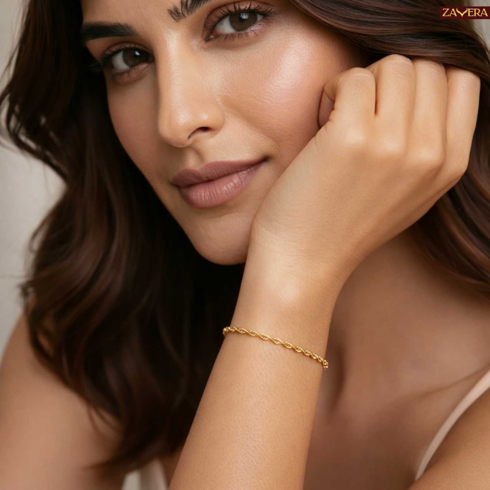 Twisted Chain Gold Plated Bracelet For Women