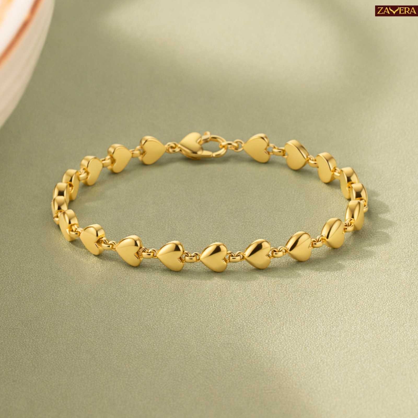 Heart Shape Chain Gold Plated Bracelet For Women
