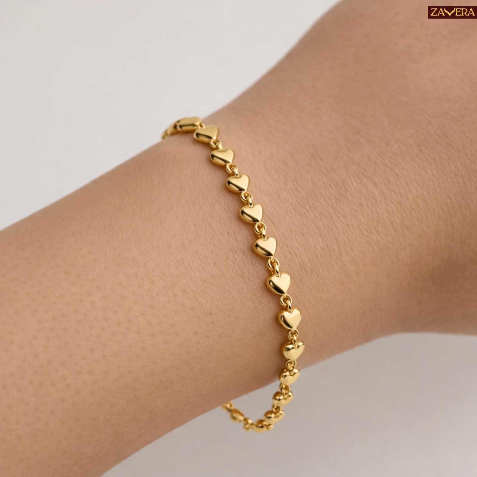 Heart Shape Chain Gold Plated Bracelet For Women
