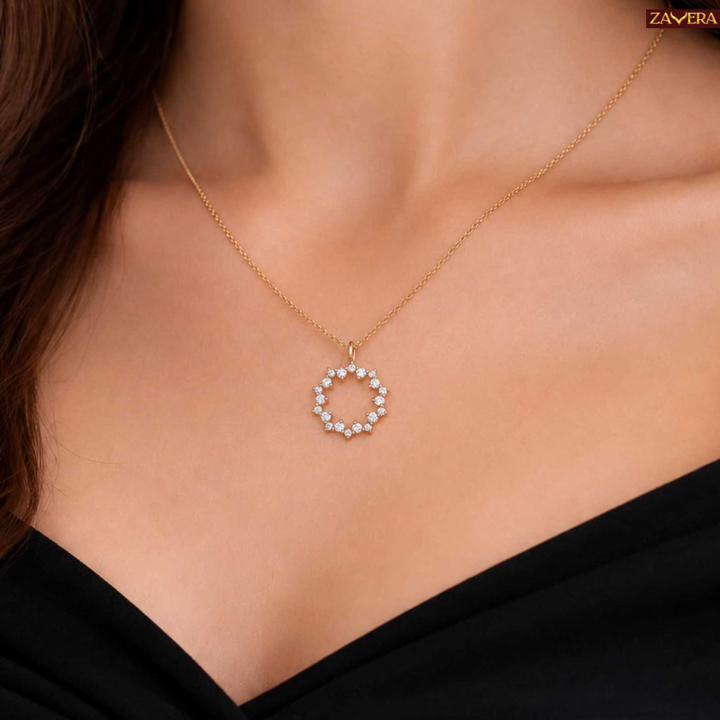 Zavera Gold Plated Circular Halo Pendant Necklace For Women