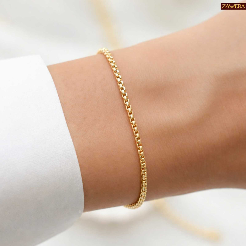 Minimal Gold Plated Box Chain Bracelet For Women