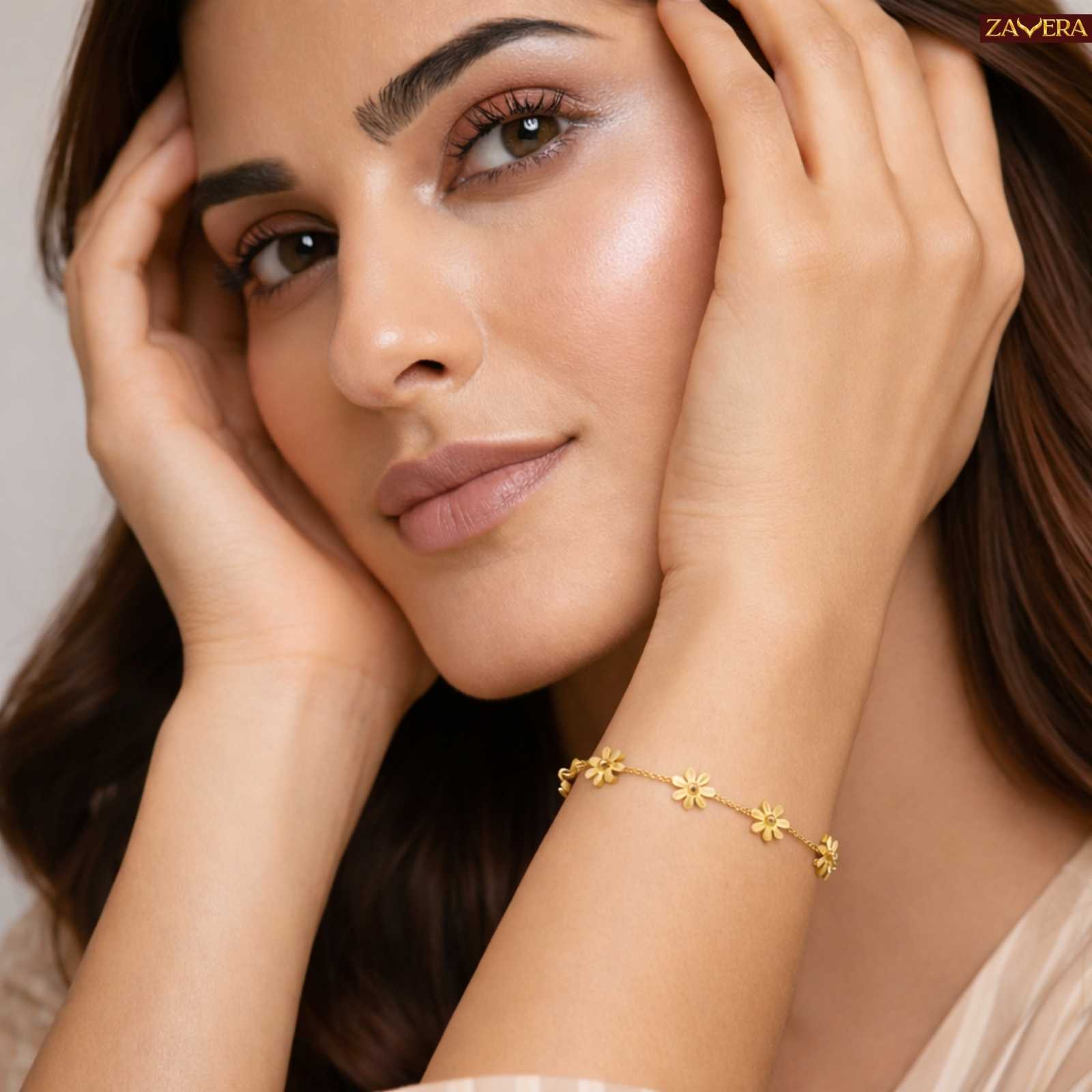 Bloom Petal Gold Plated Bracelet For Women