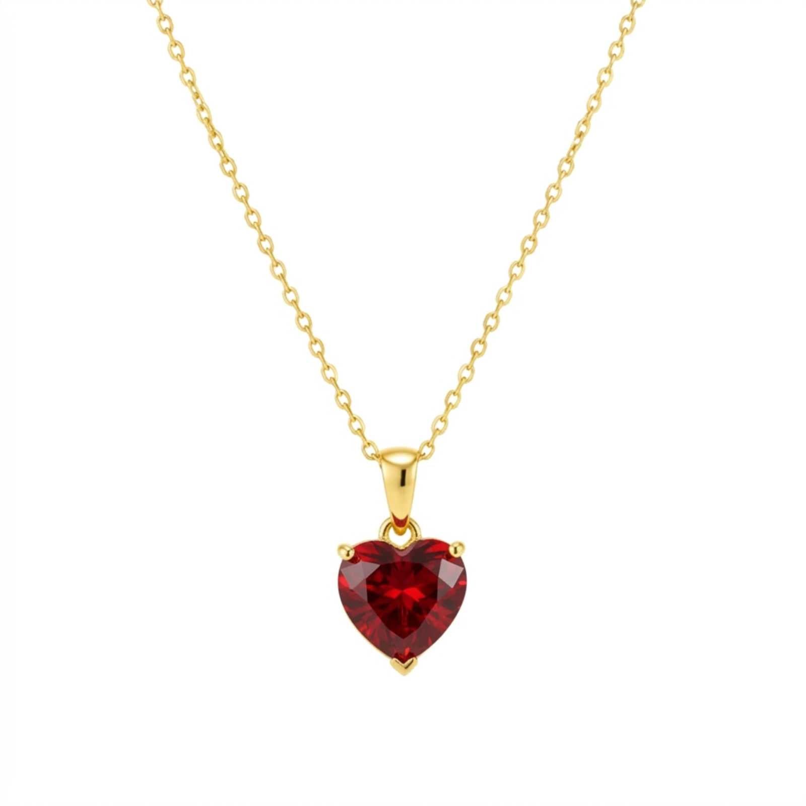 Zavera Red Heart Shape Crystal Pendant Gold Plated