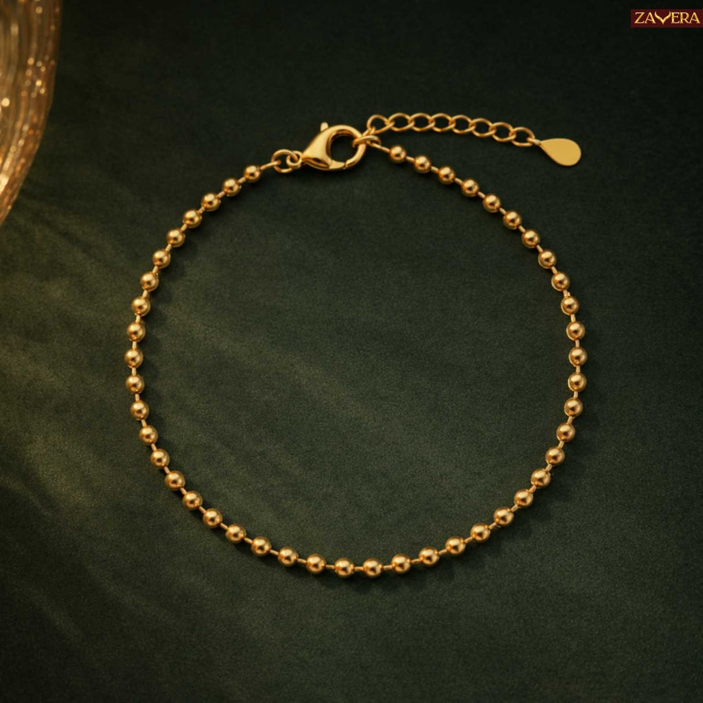 Classic Gold Plated Bead Link Bracelet For Women