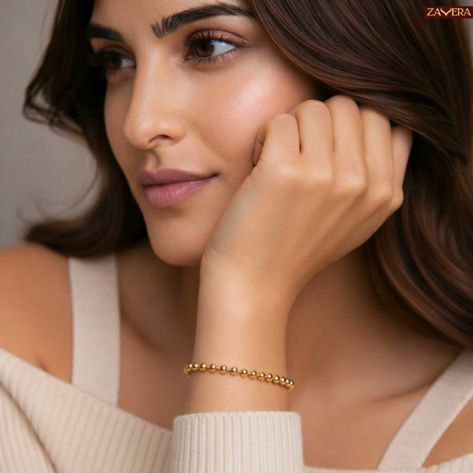 Classic Gold Plated Bead Link Bracelet For Women