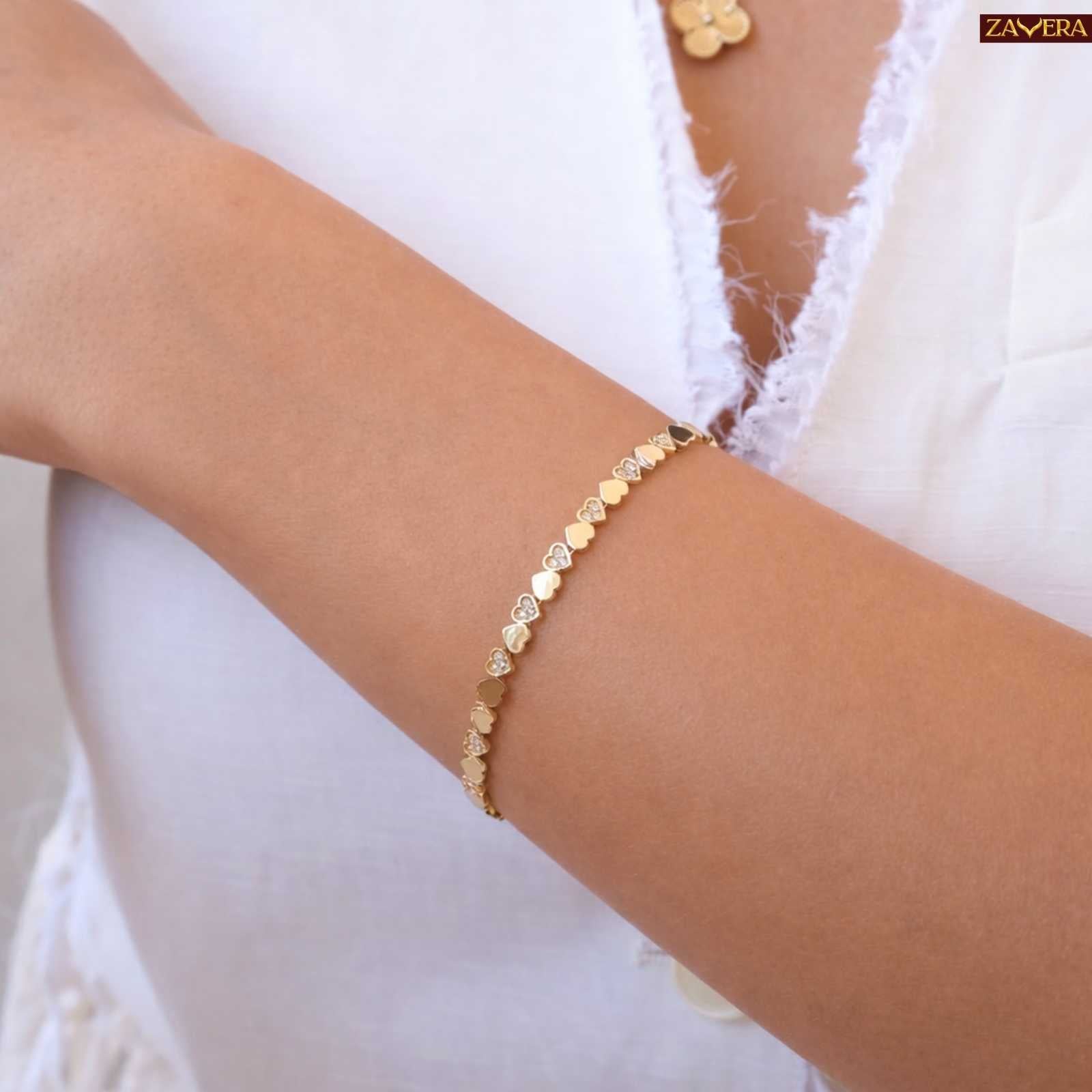 Romantic Heart Gold Plated Tennis Bracelet For Women