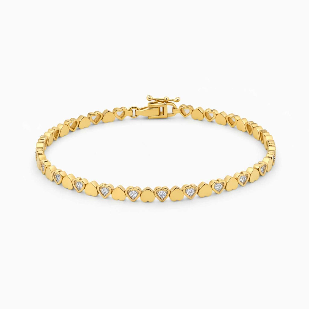 Romantic Heart Gold Plated Tennis Bracelet For Women