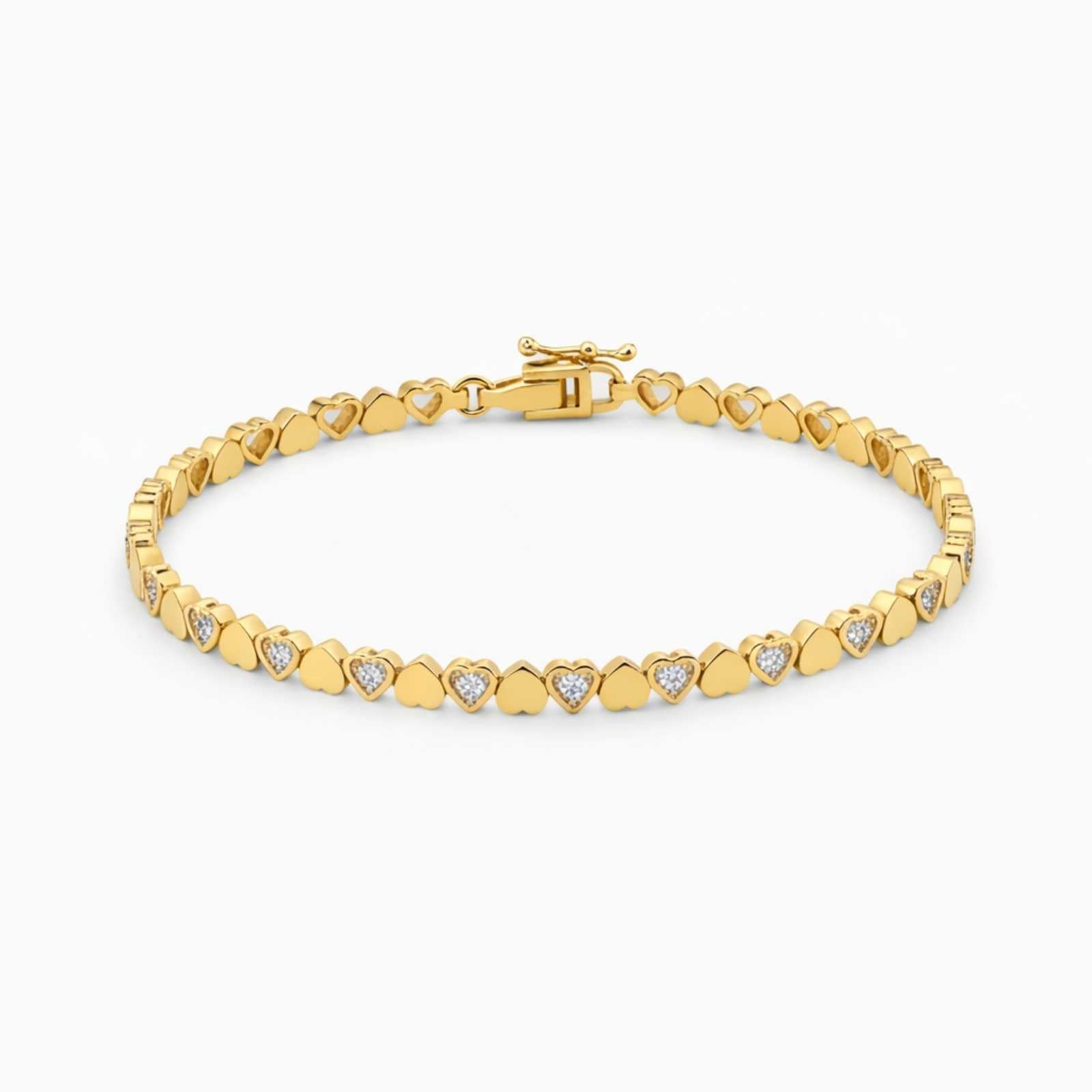 Romantic Heart Gold Plated Tennis Bracelet For Women