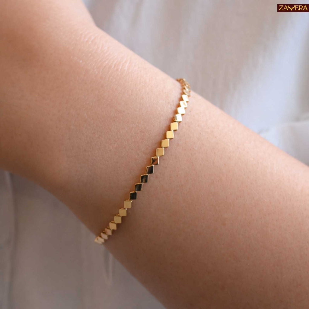 Minimal Cube Gold Plated Bracelet For Women
