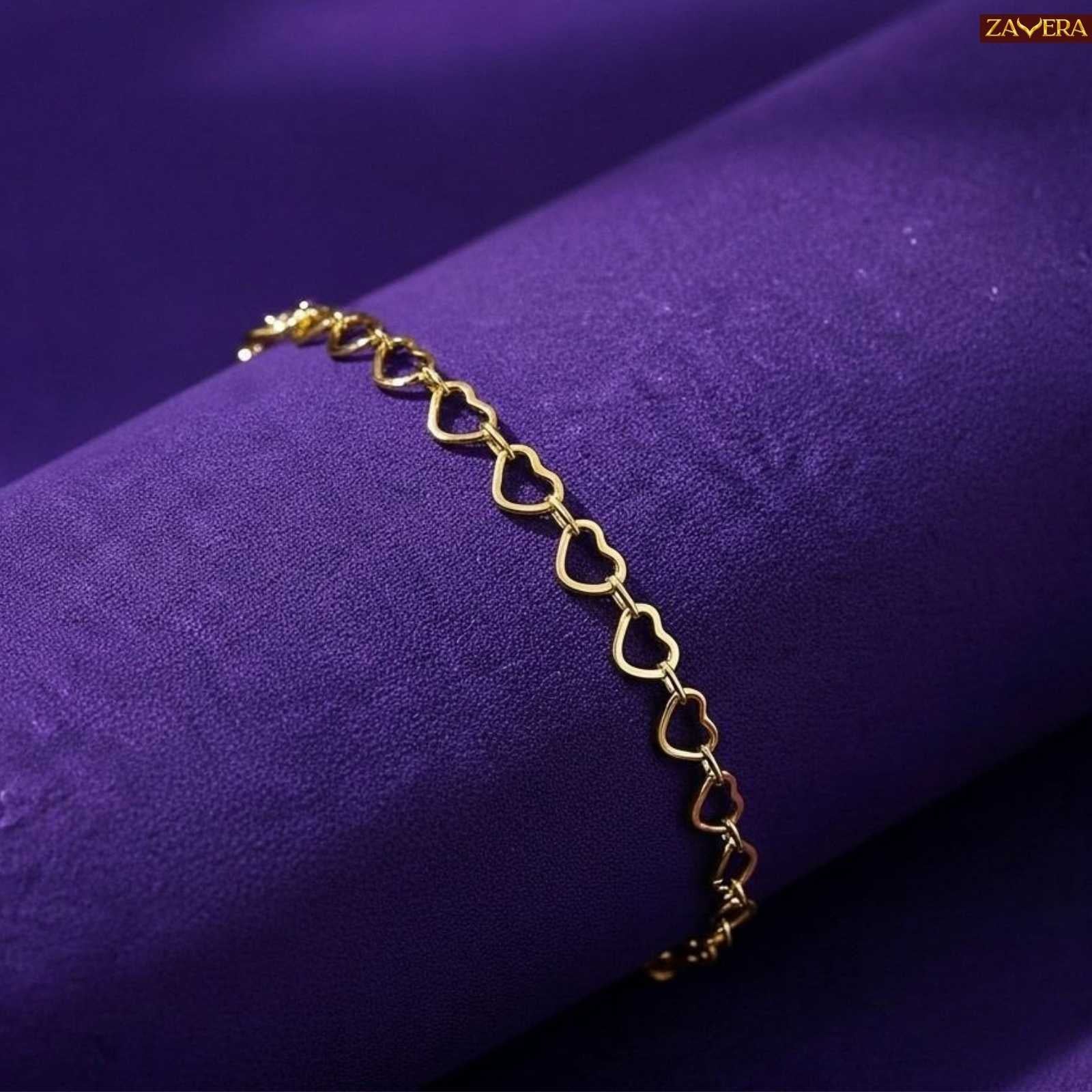 Open Heart Gold Plated Chain Bracelet For Women