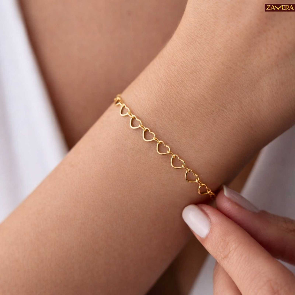 Open Heart Gold Plated Chain Bracelet For Women