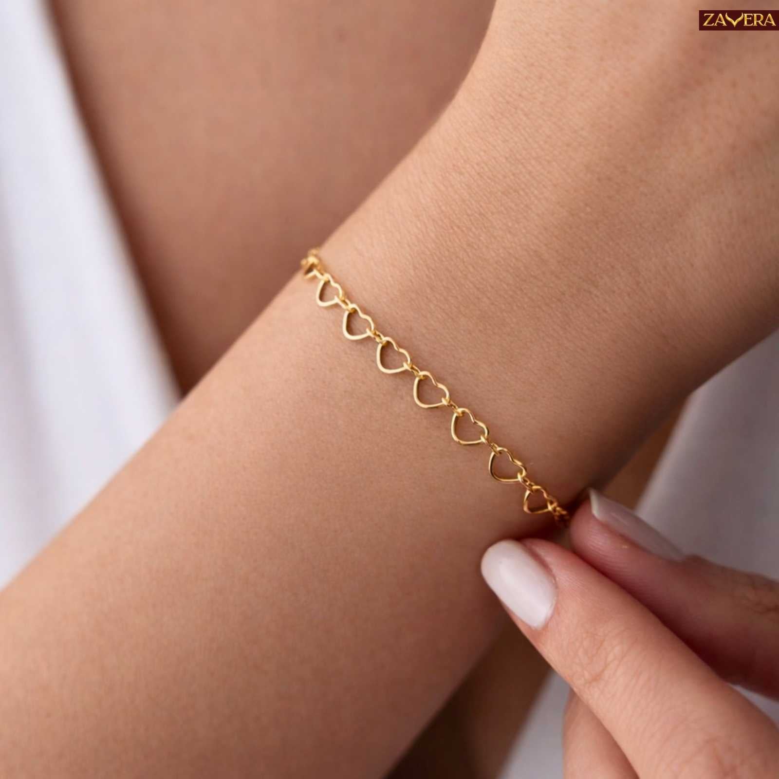 Open Heart Gold Plated Chain Bracelet For Women