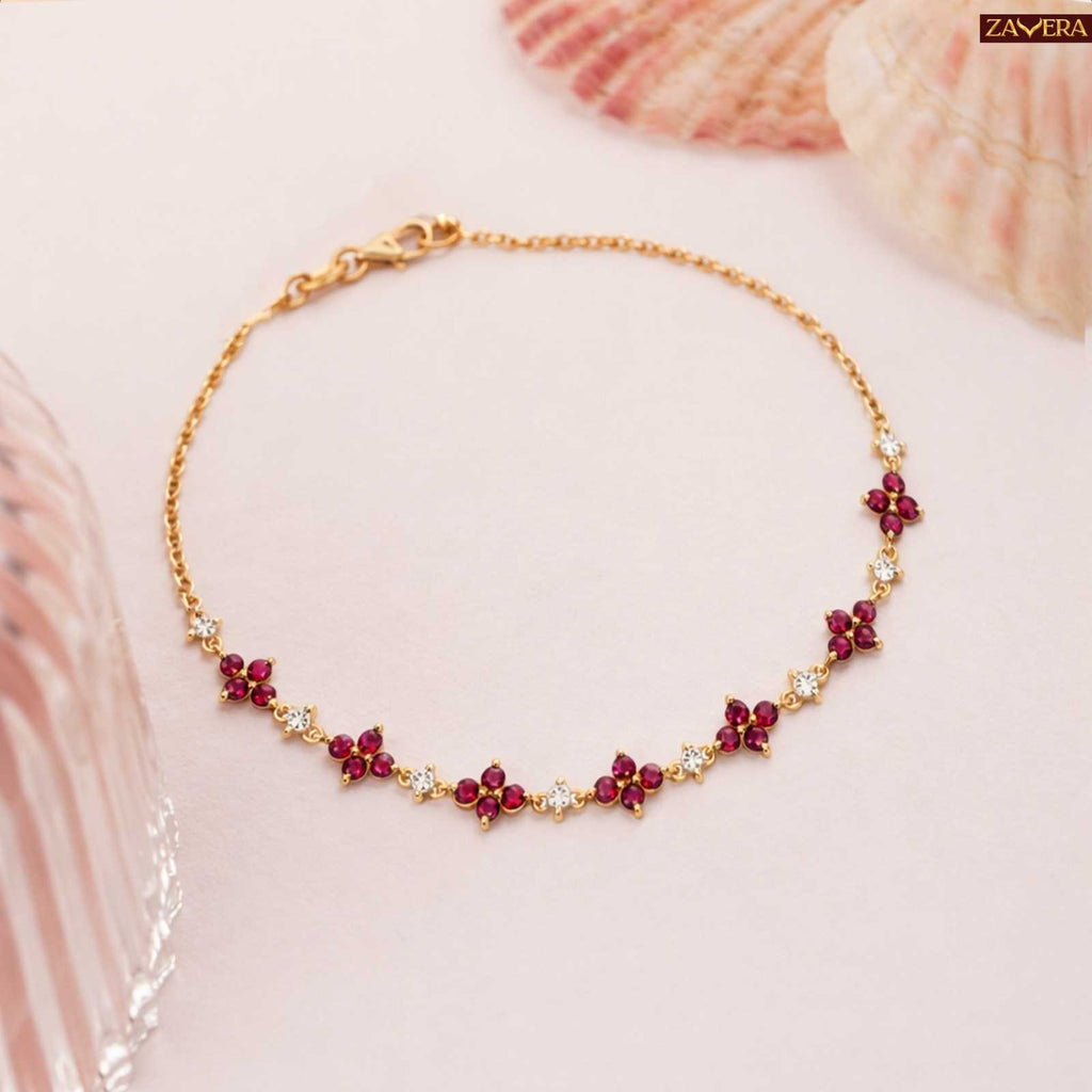 Ruby Floral Gold Plated Bracelet For Women
