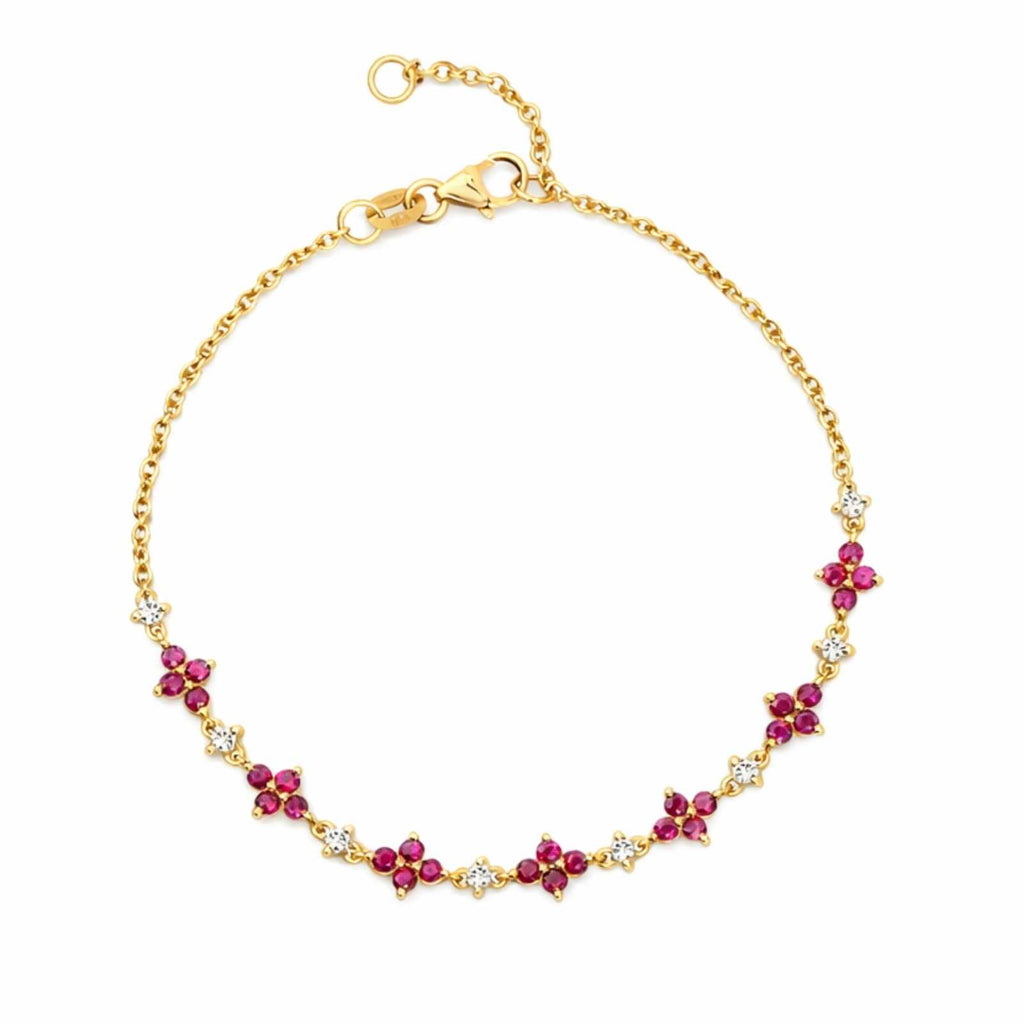 Ruby Floral Gold Plated Bracelet For Women