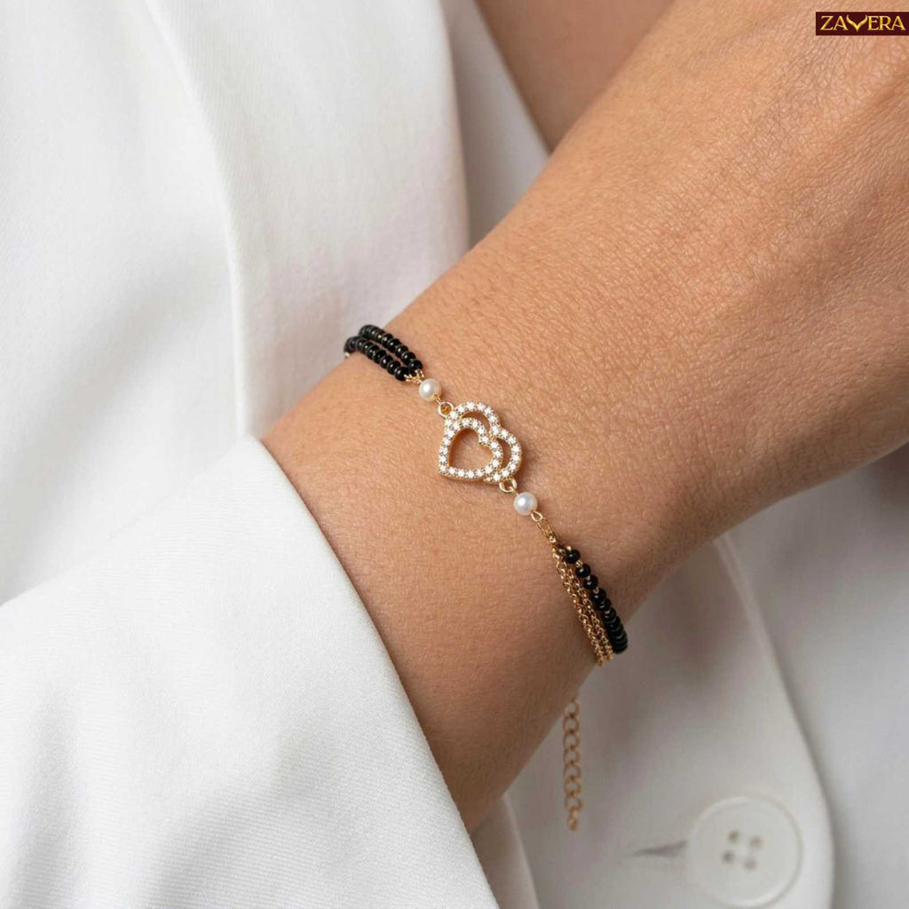 Zavera Pearl Heart Gold Plated Mangalsutra Bracelet