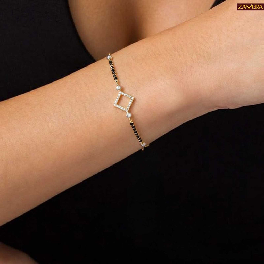 Zavera Geometric Sparkle Gold Plated Mangalsutra Bracelet