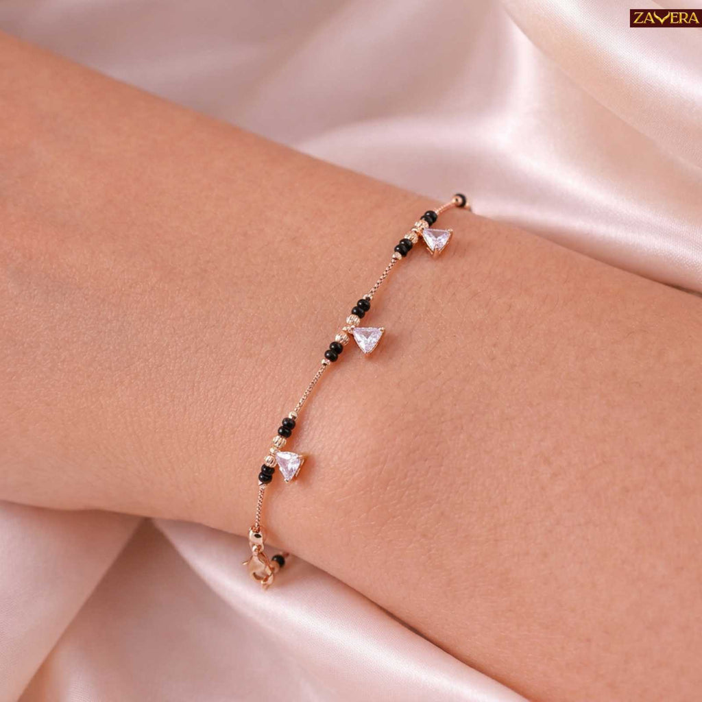 Zavera Minimal Triangle Crystal Gold Plated Mangalsutra Bracelet