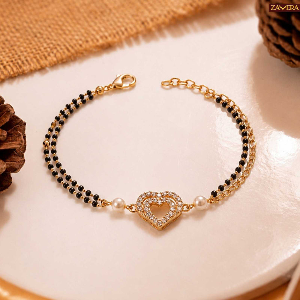 Zavera Pearl Heart Gold Plated Mangalsutra Bracelet