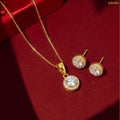 Zavera Round Halo Diamond Gold Plated Pendant Set with Earrings