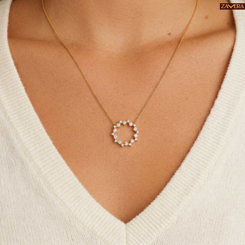 Zavera Circular Halo Diamond Gold Plated Pendant