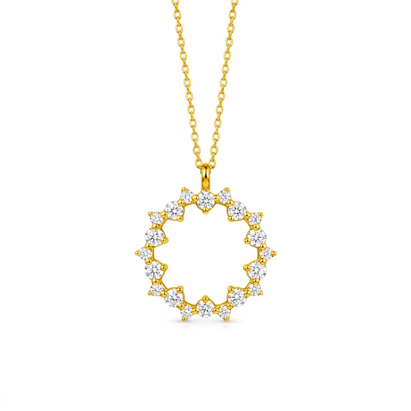 Zavera Circular Halo Diamond Gold Plated Pendant