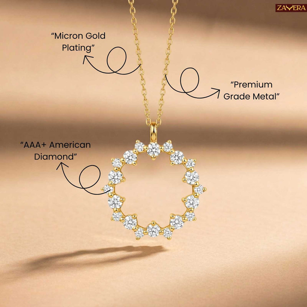 Zavera Circular Halo Diamond Gold Plated Pendant