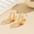 Chunky Triple Hoop Gold Plated Earrings For Women
