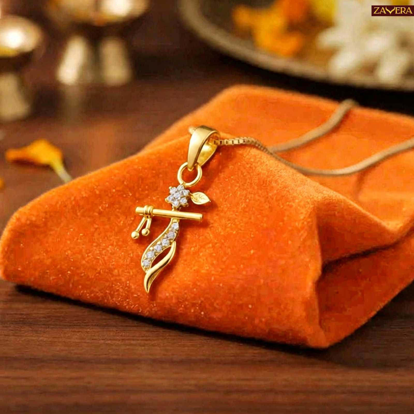 Zavera Lord Krishna Flute Design Gold Plated Pendant