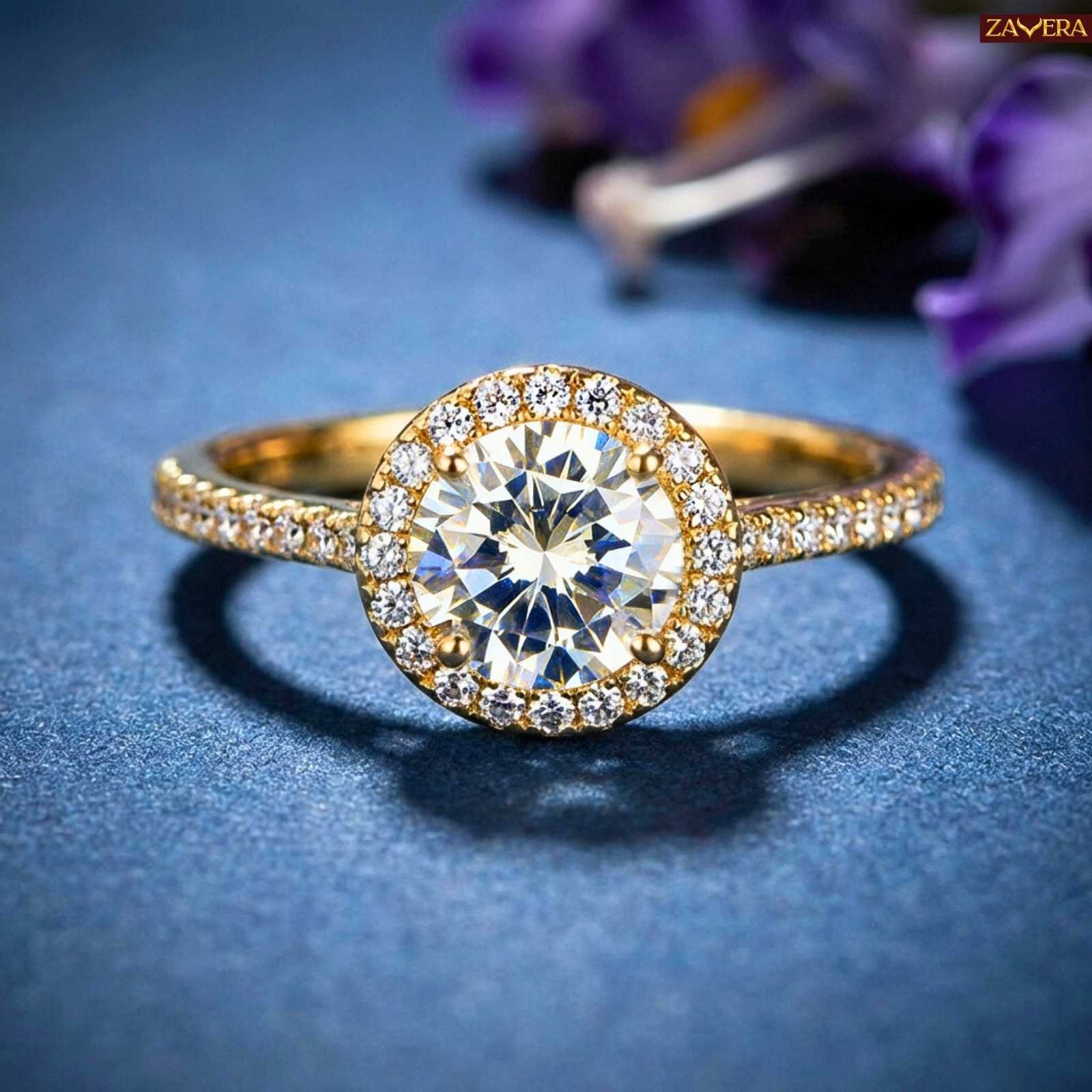 Zavera Gold Plated Classic Halo Sparkle Adjustable Ring