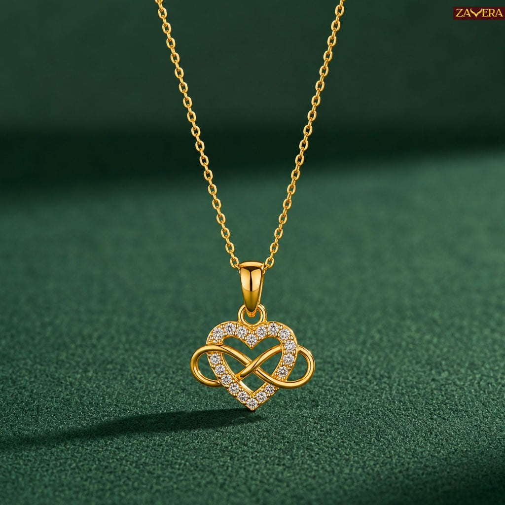 Zavera Gold Plated Elegant Infinity Heart Pendant For Women