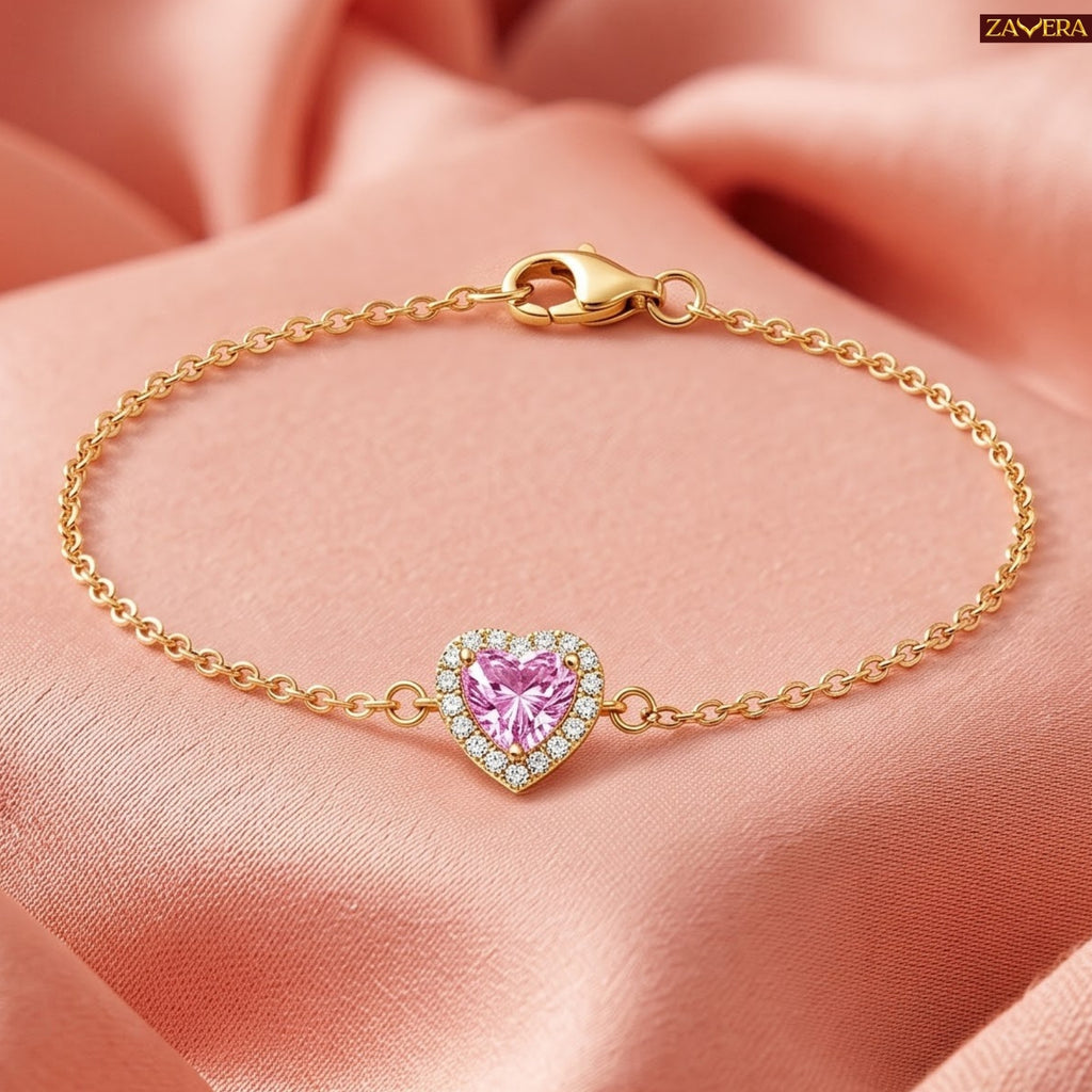 Zavera Gold Plated Pink Heart Bracelet for Women