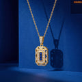 Zavera Gold Plated Art Deco Blue Sapphire CZ Pendant Necklace for Women
