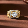Zavera Gold Plated Royal Square Halo Men's Statement Adjustable Ring