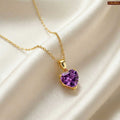 Zavera Purple Heart Shape Crystal Pendant Gold Plated