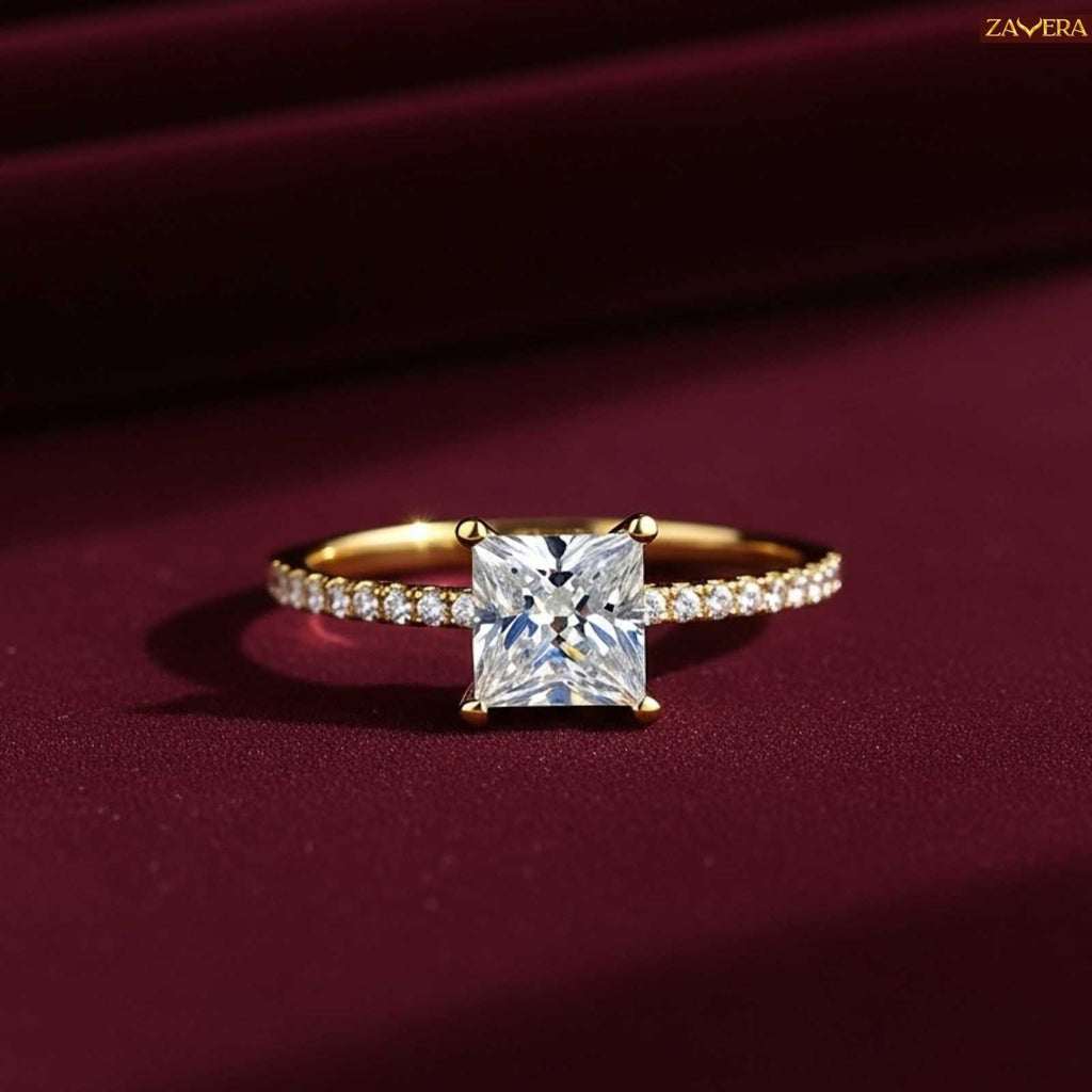 Zavera Gold Plated Square Cut Stone Adjustable Ring
