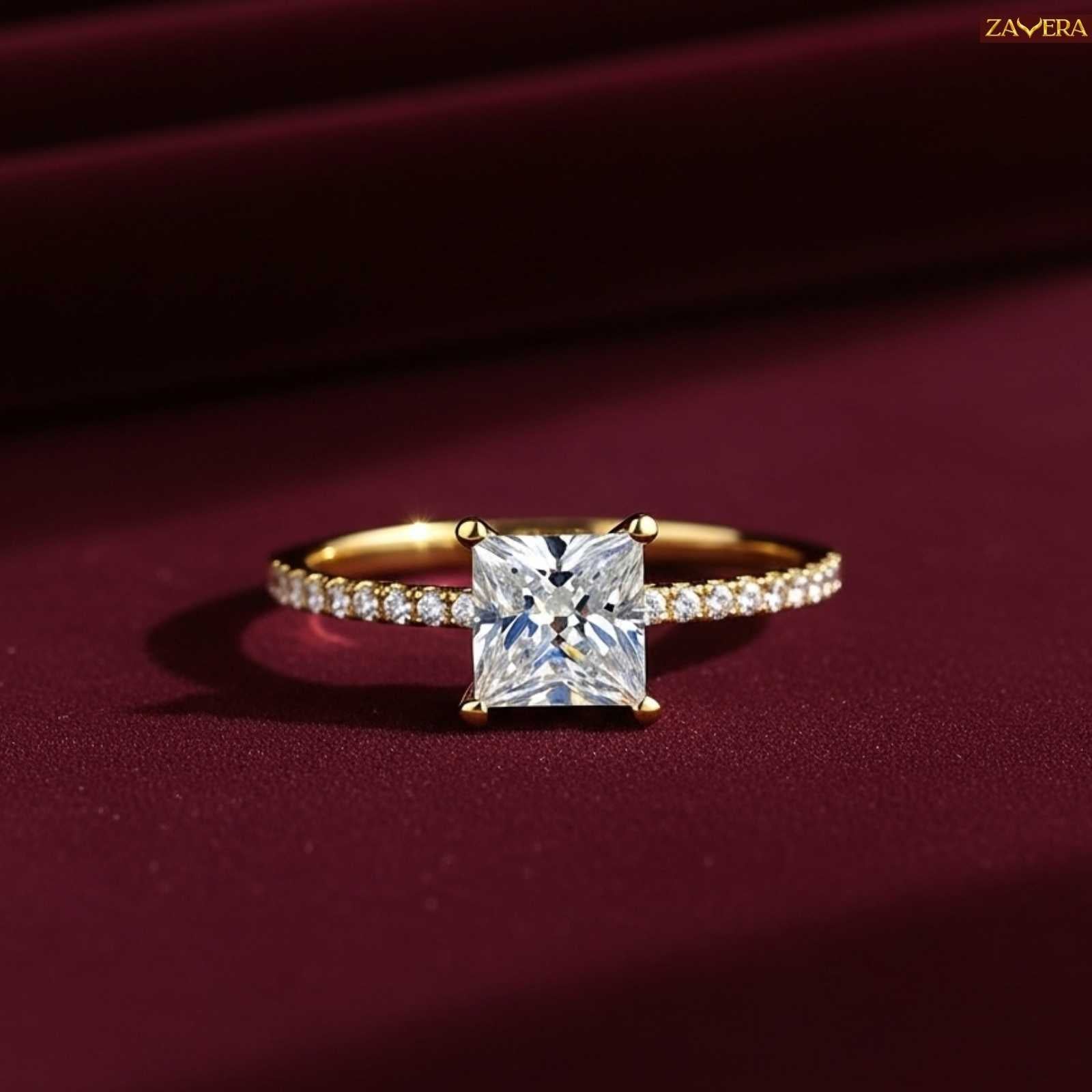 Zavera Gold Plated Square Cut Stone Adjustable Ring