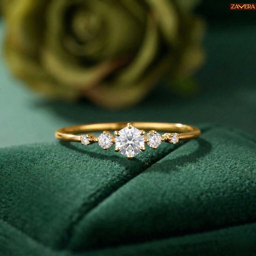 Zavera Round Solitaire Crystal Adjustable Ring Gold Plated