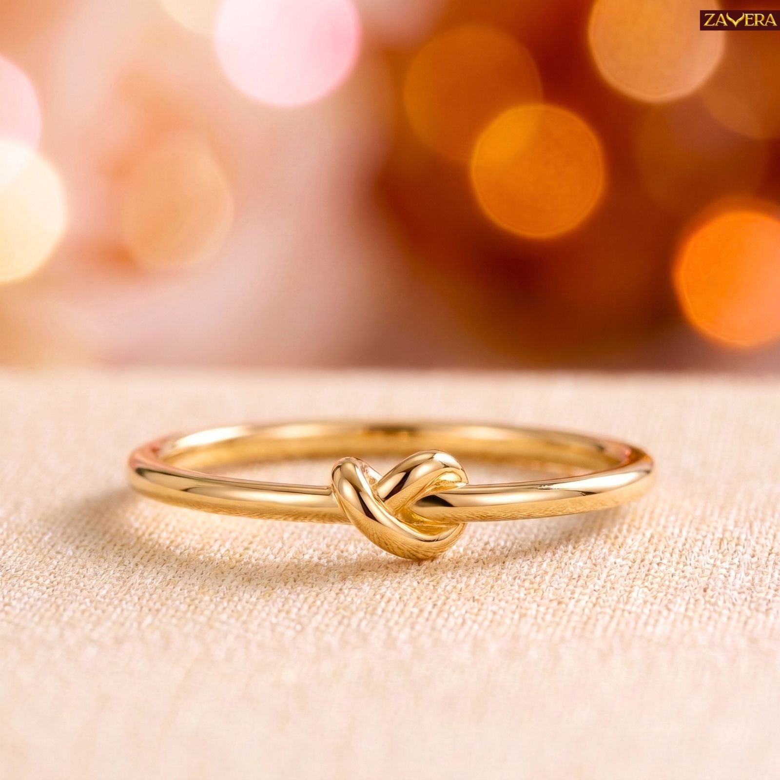 Zavera Brass 22K Love Knot Adjustable Gold Plated Ring For Women