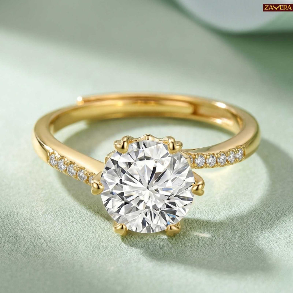 Zavera Gold Plated Studded Band Adjustable Ring