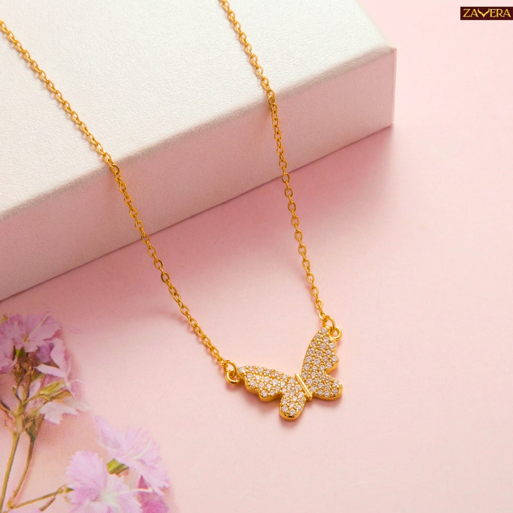 Zavera Butterfly Diamond Gold Plated Pendant