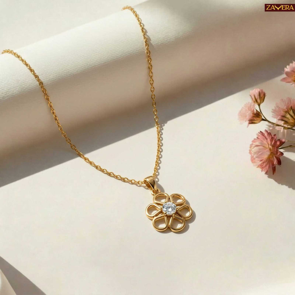 Zavera Floral Design Crystal Pendant Gold Plated