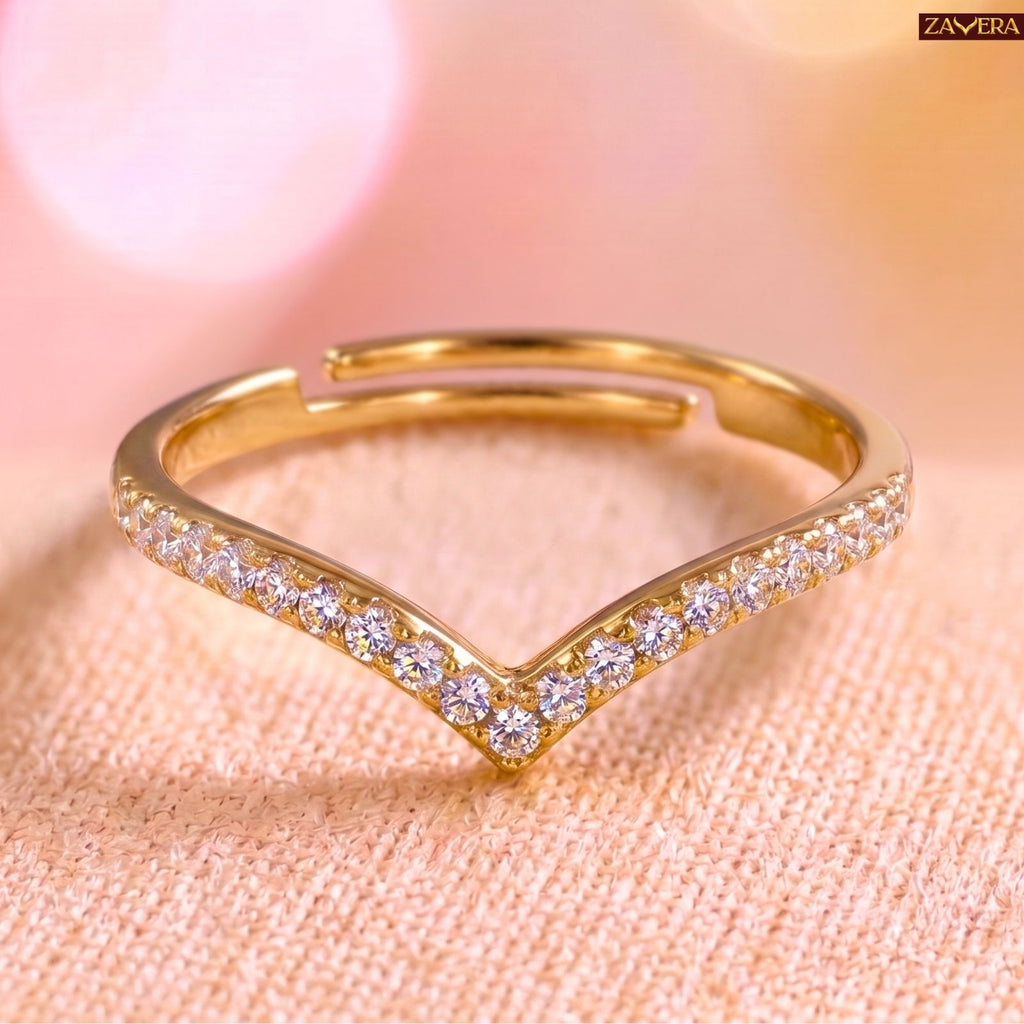 Zavera Brass 22K Adjustable V Shape Gold Plated Ring For Women