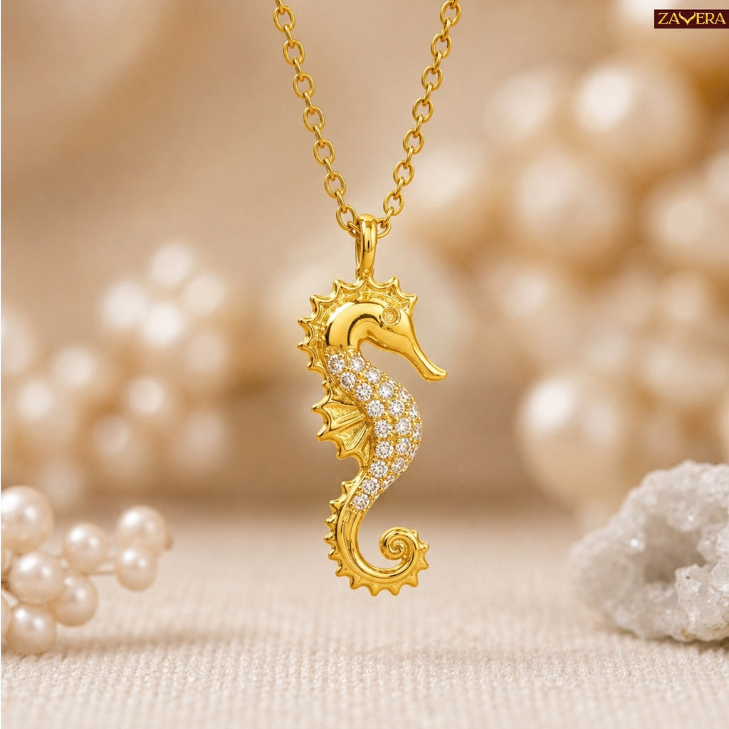 Zavera Gold Plated Seahorse Pendant for Women