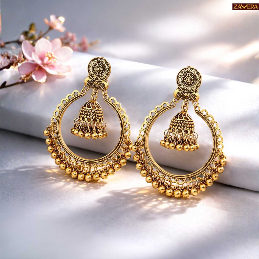 Traditional Chandbali Jhumka Gold Plated Earrings For Women