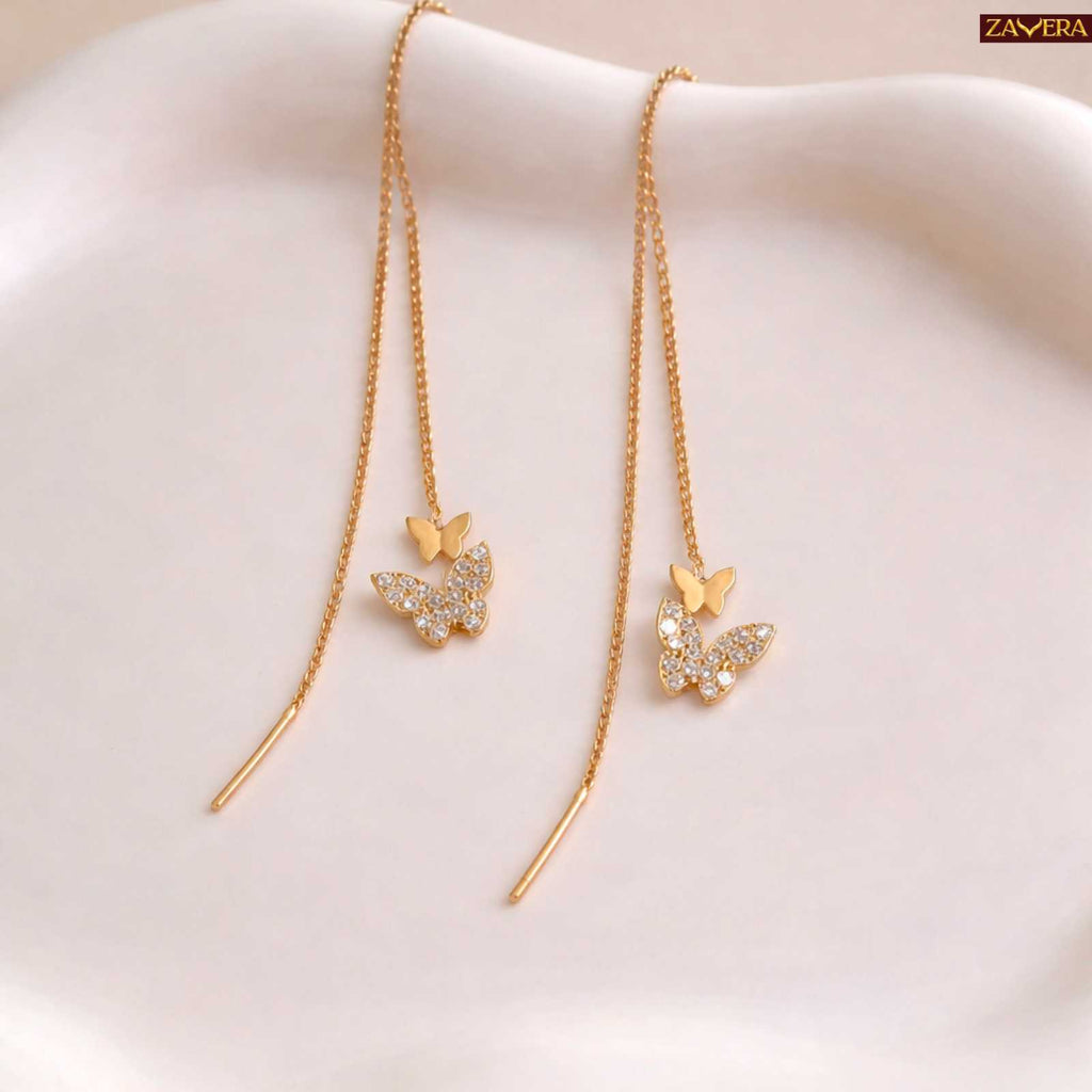 Butterfly Gold Plated Threader Earrings For Women