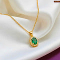 Zavera Gold Plated Emerald Oval Halo Pendant