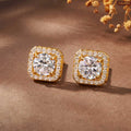 Zavera Square Halo Gold Plated Stud Earrings