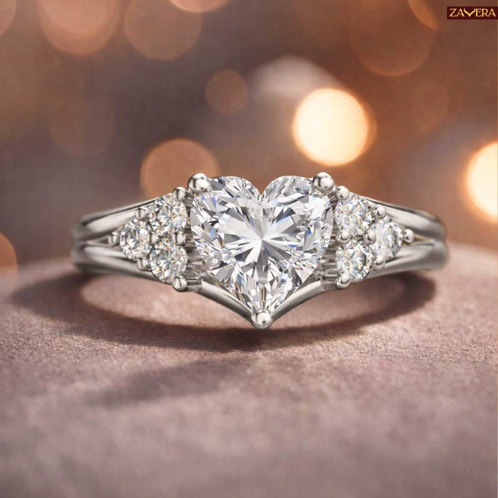 Zavera Silver Plated Heart Cut Sparkle Adjustable Ring