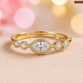 Zavera Brass 22K Marquise Halo American Diamond Gold Plated Ring For Women